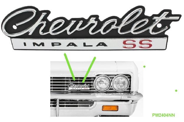66 Impala Grille Emblem: "IMPALA SS" w/ fitti